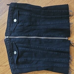 ZARA Black Denim Corset Bustier Top Zip Front Strapless Size S